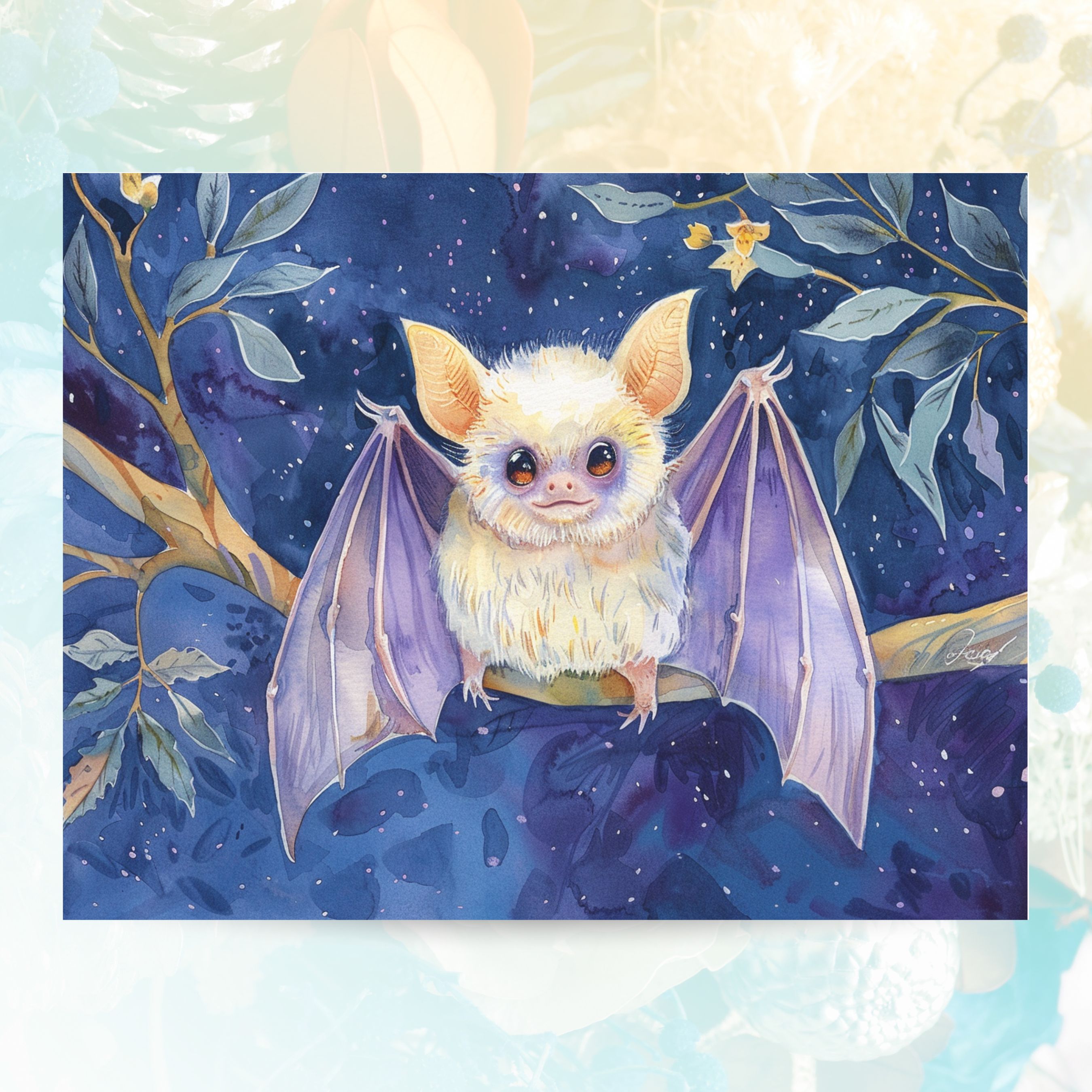 Cute Halloween White Bat Card, Watercolor Greeting Card, All Occasion Card, Animal Art Card, Halloween Card, All Occasion Cards, Thank You, Invitation, Note Card, Greetings, Birthdays