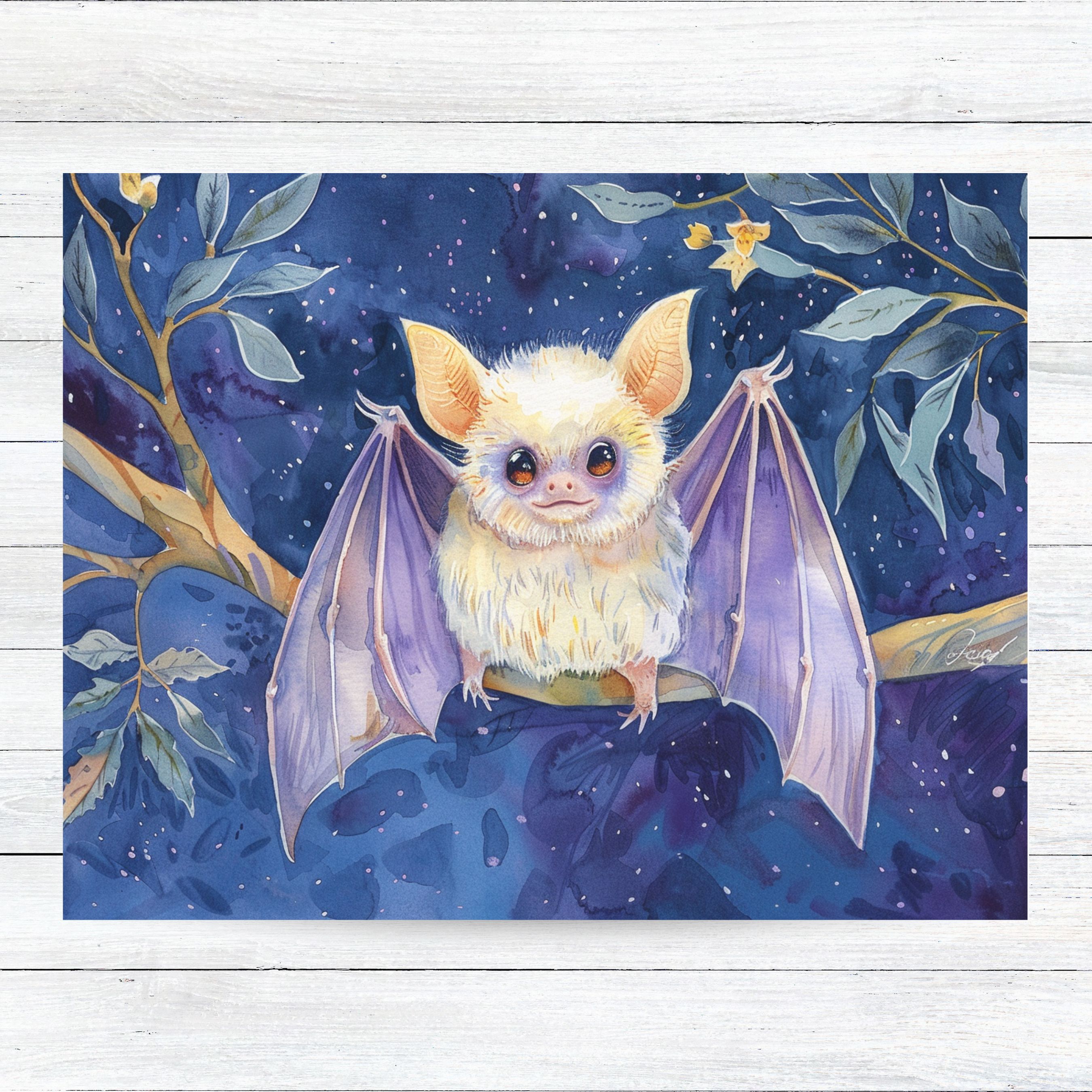 Cute Halloween White Bat Card, Watercolor Greeting Card, All Occasion Card, Animal Art Card, Halloween Card, All Occasion Cards, Thank You, Invitation, Note Card, Greetings, Birthdays