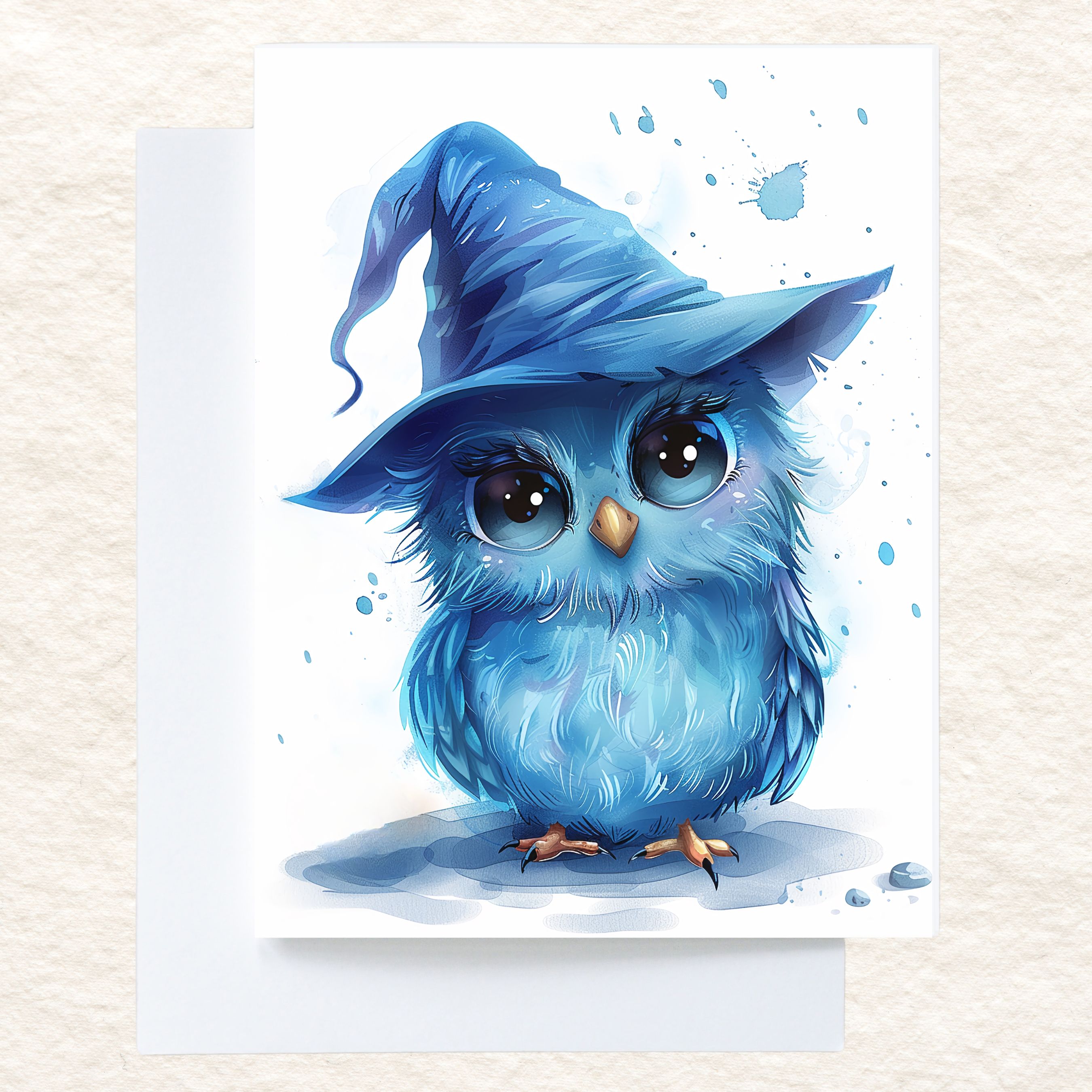 Hootie the Blue Bird Halloween Card, Cute Watercolor Bird in a Wizard Hat, Whimsical Animal Art, Halloween Card, All Occasion Cards, Thank You, Invitation, Note Card, Greetings, Birthdays