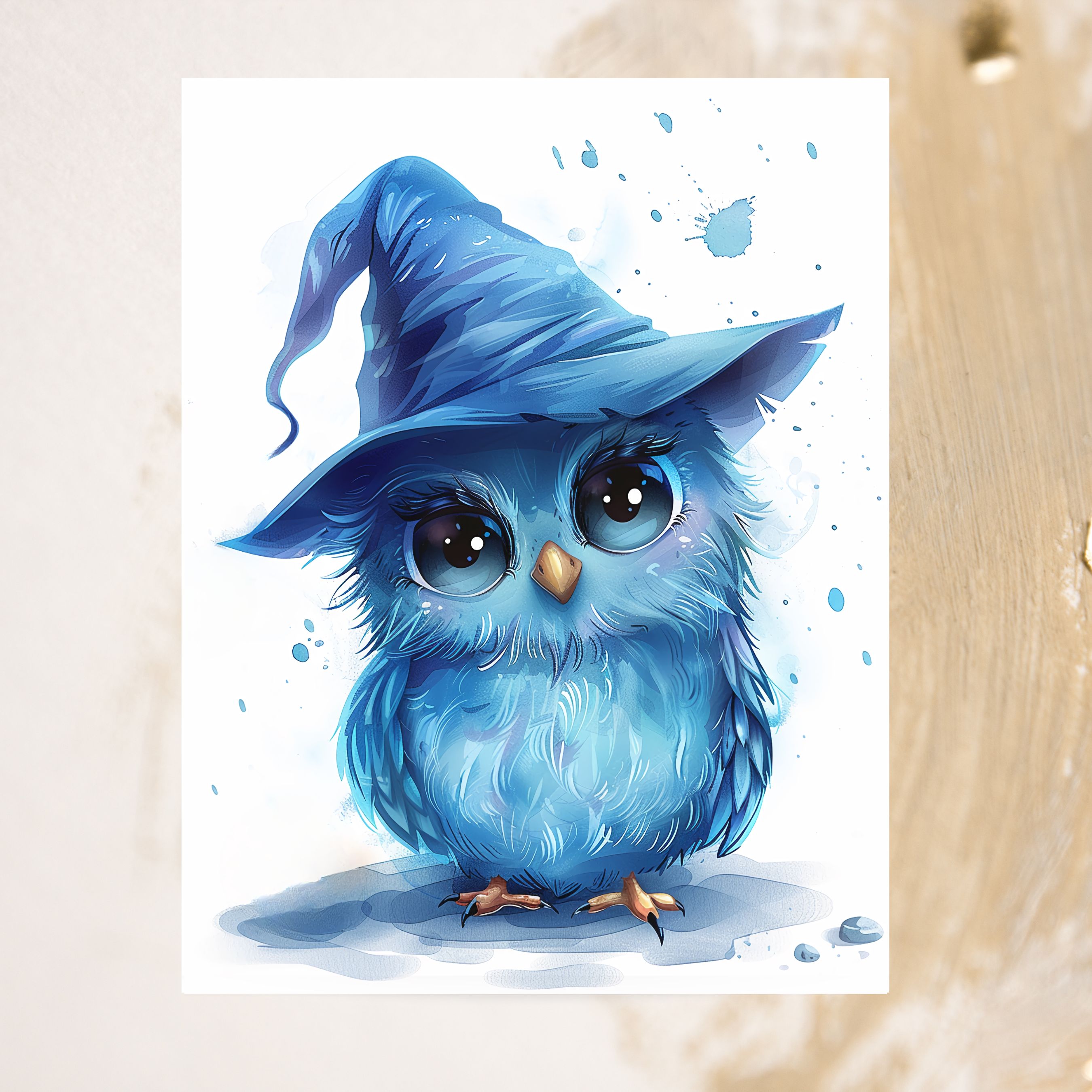 Hootie the Blue Bird Halloween Card, Cute Watercolor Bird in a Wizard Hat, Whimsical Animal Art, Halloween Card, All Occasion Cards, Thank You, Invitation, Note Card, Greetings, Birthdays