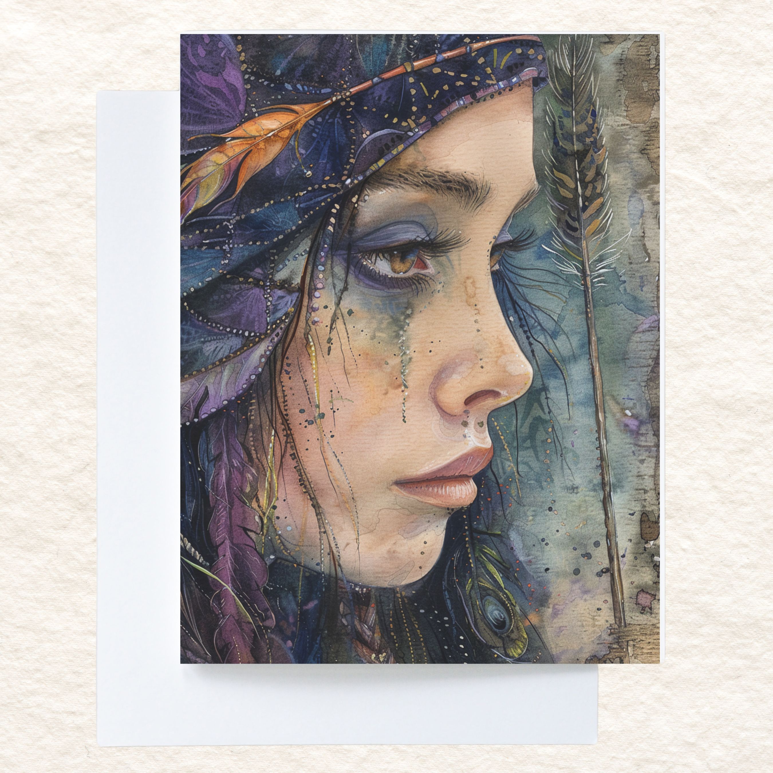 Goddess Gaze, Sympathy Card, Handmade Watercolor Art, Handmade Condolence Card