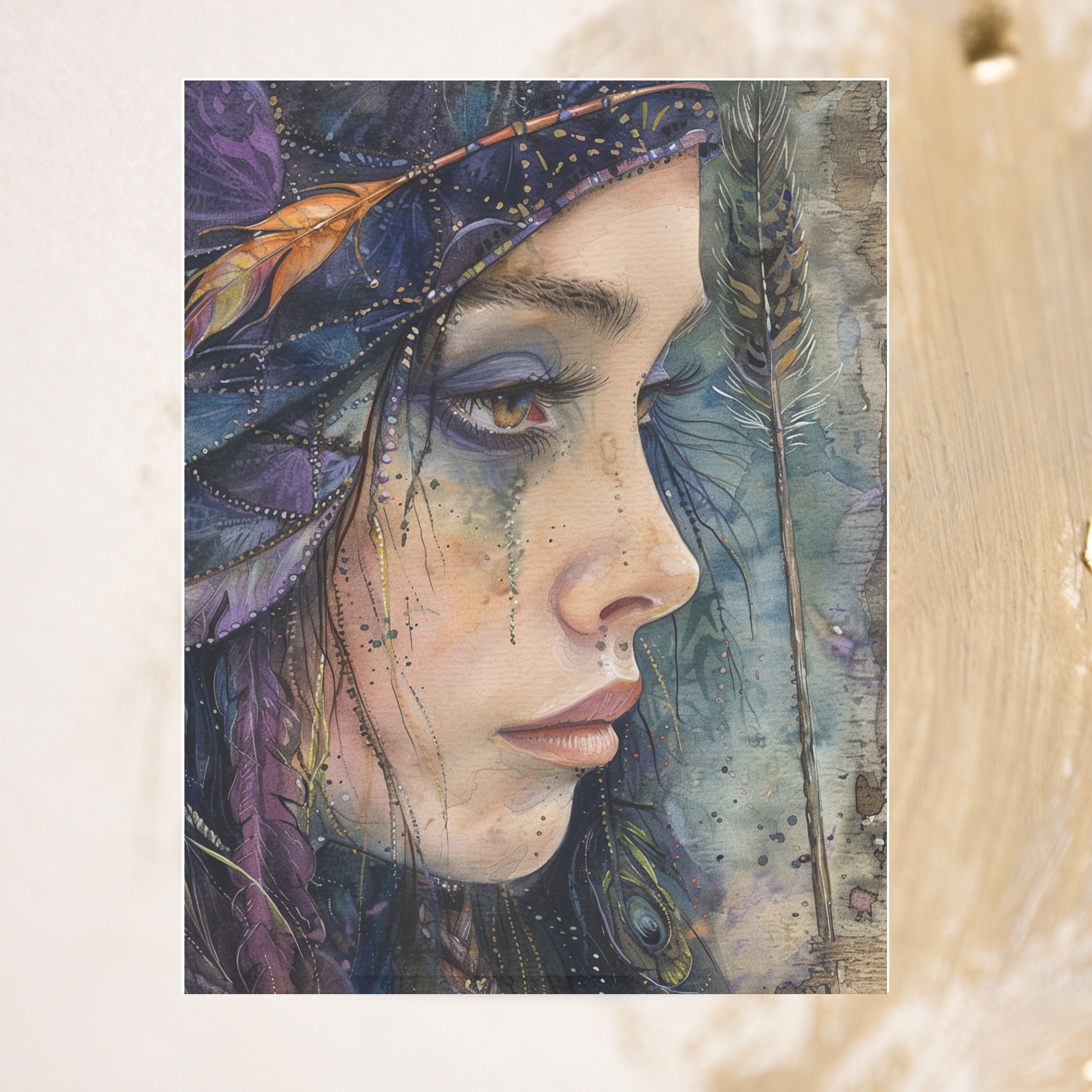 Goddess Gaze, Sympathy Card, Handmade Watercolor Art, Handmade Condolence Card