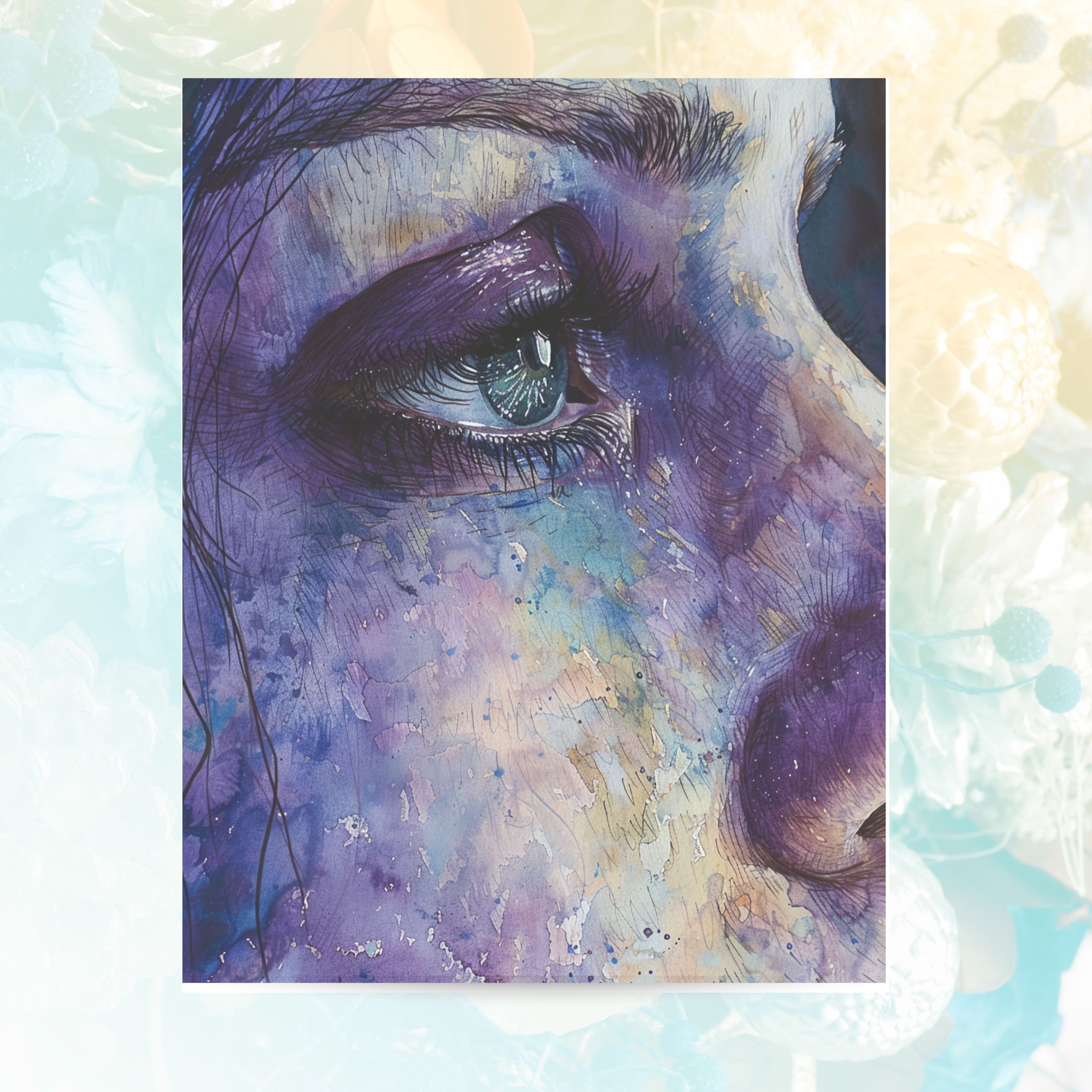 Reflective Tears, Sympathy Card, Handmade Watercolor Art, Handmade Condolence Card