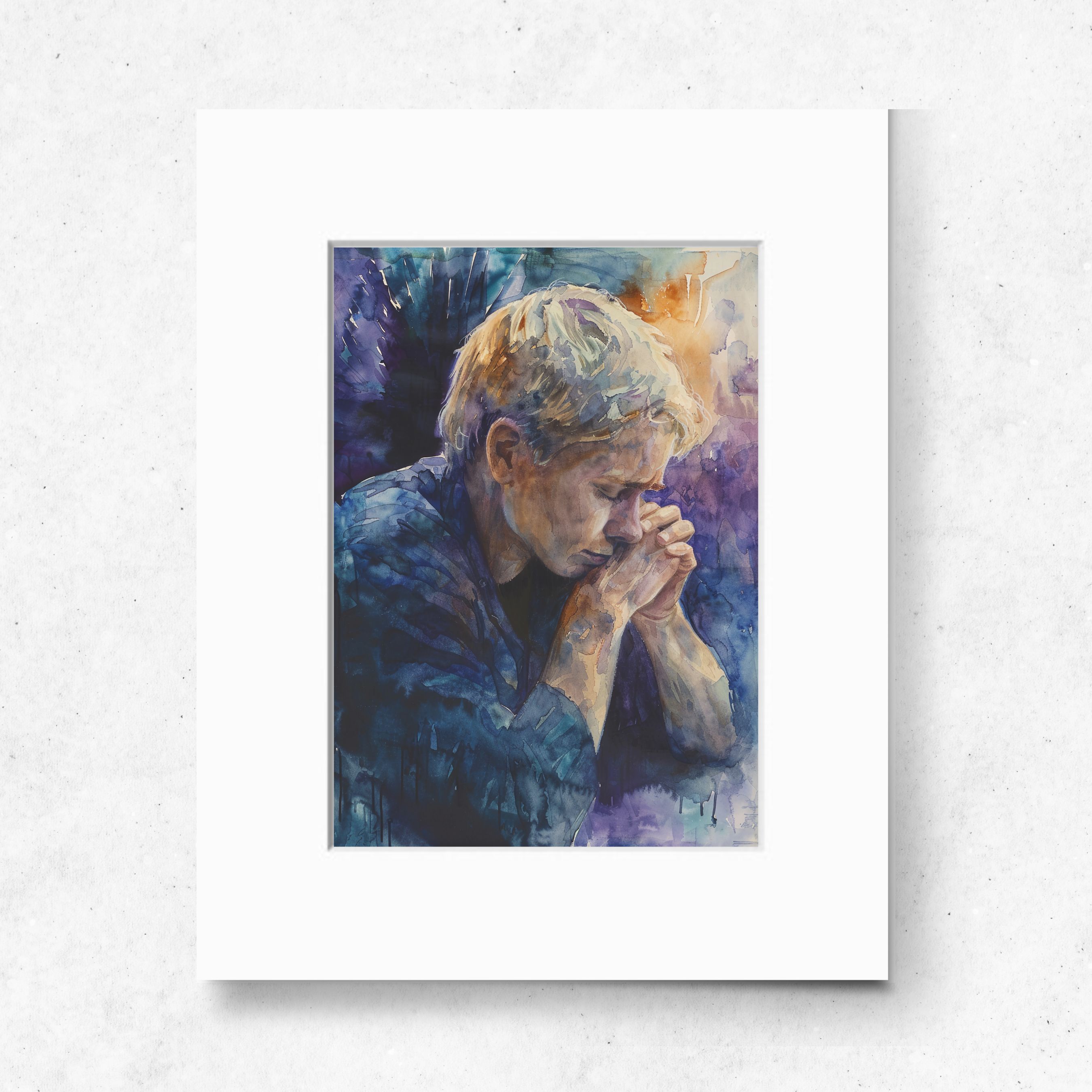 Silent Prayer, Watercolor Portrait, Wall Decor, High Quality Art Print, Original Art