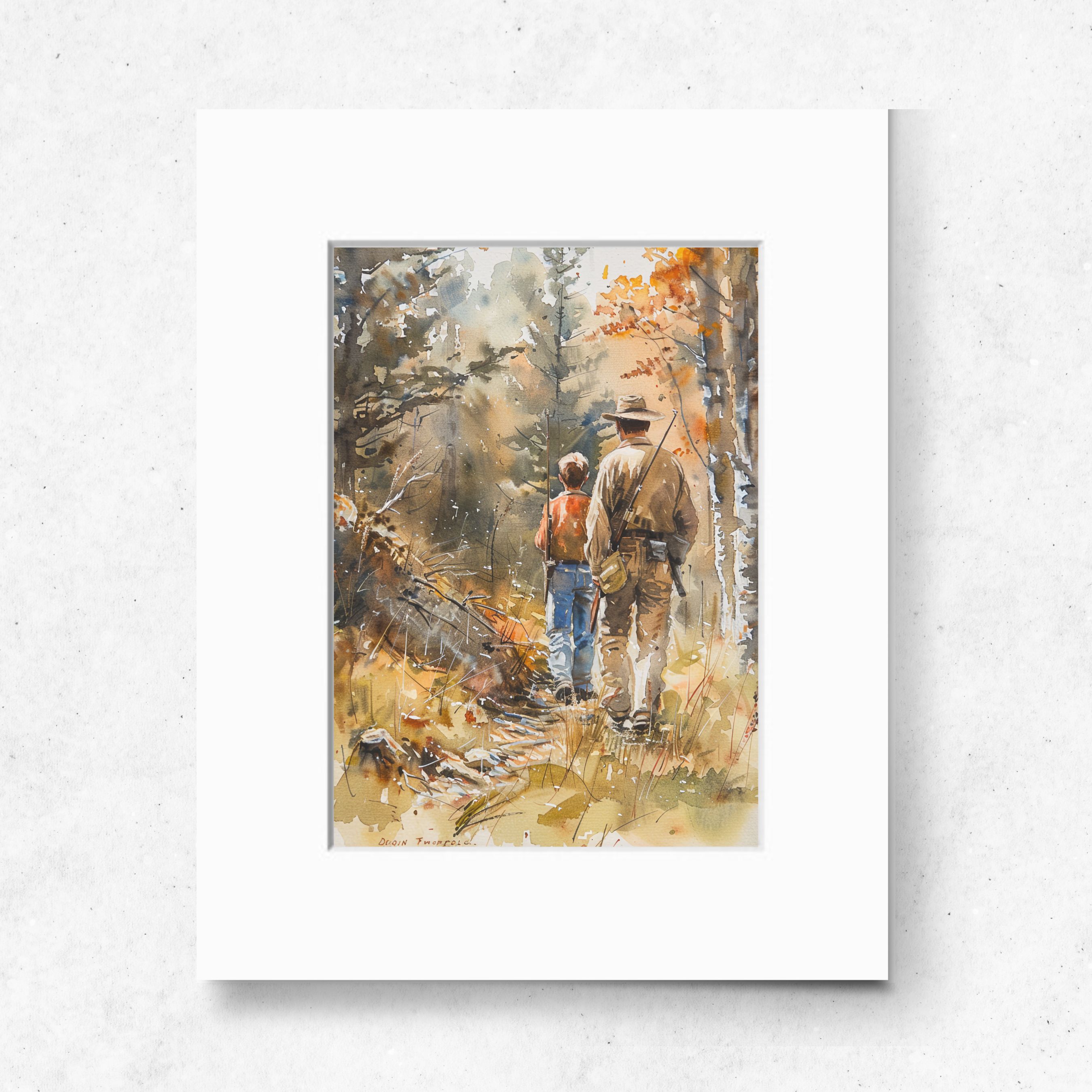 Hunting Season Man And Son Carrying On The Family Traditions, Wall Decor, High Quality Art Print, Original Art