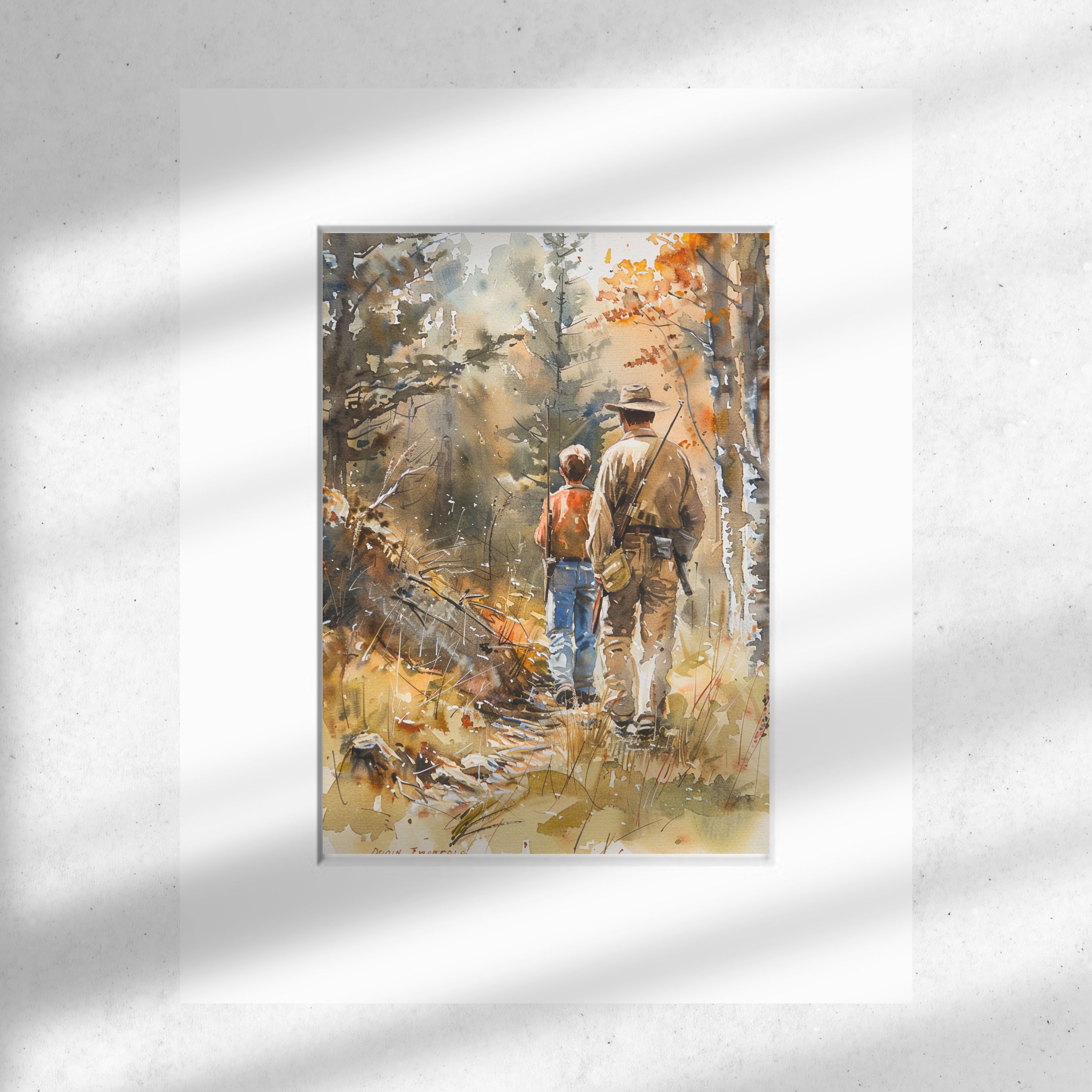 Hunting Season Man And Son Carrying On The Family Traditions, Wall Decor, High Quality Art Print, Original Art
