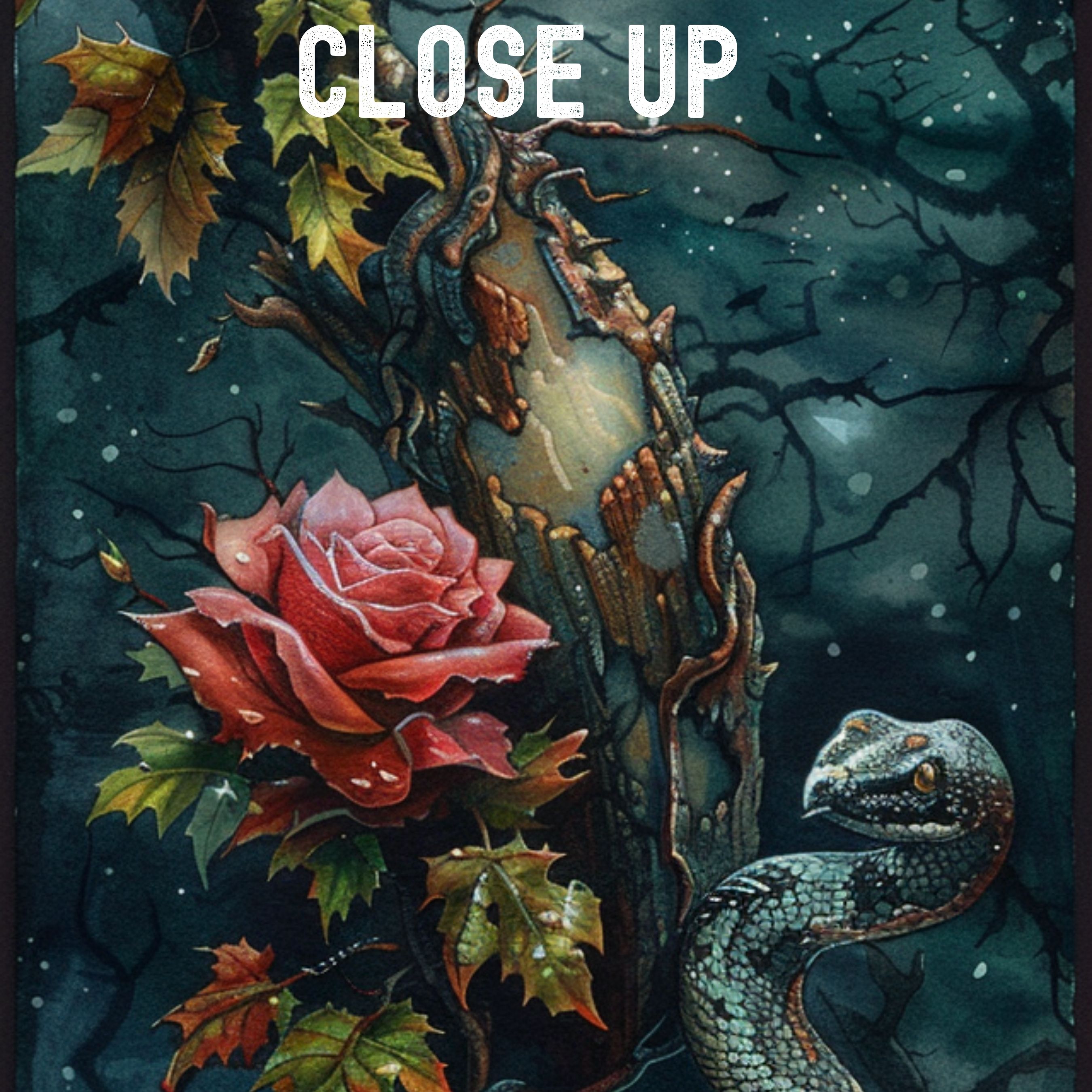 Serpent's Moonlit Ascent Bookmark, Snake and Rose Art, Gothic, Halloween Bookmark, Book Lovers Gift, Handmade, Unique, Dark Fantasy