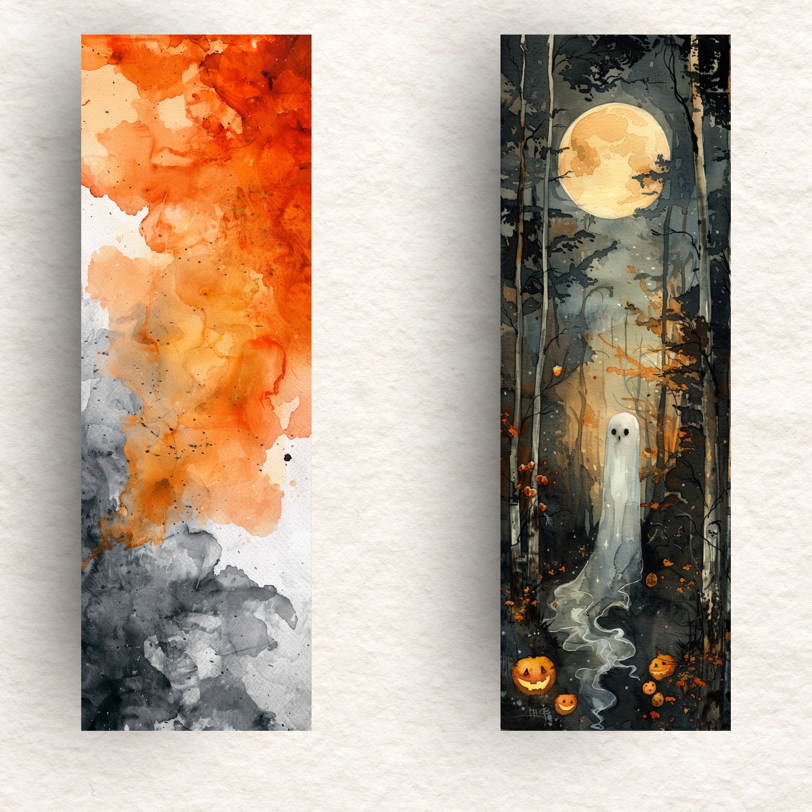 Whispering Ghost Bookmark, Halloween Ghost Art, Spooky, Halloween Bookmark, Book Lovers Gift, Handmade, Unique, Pumpkin Theme