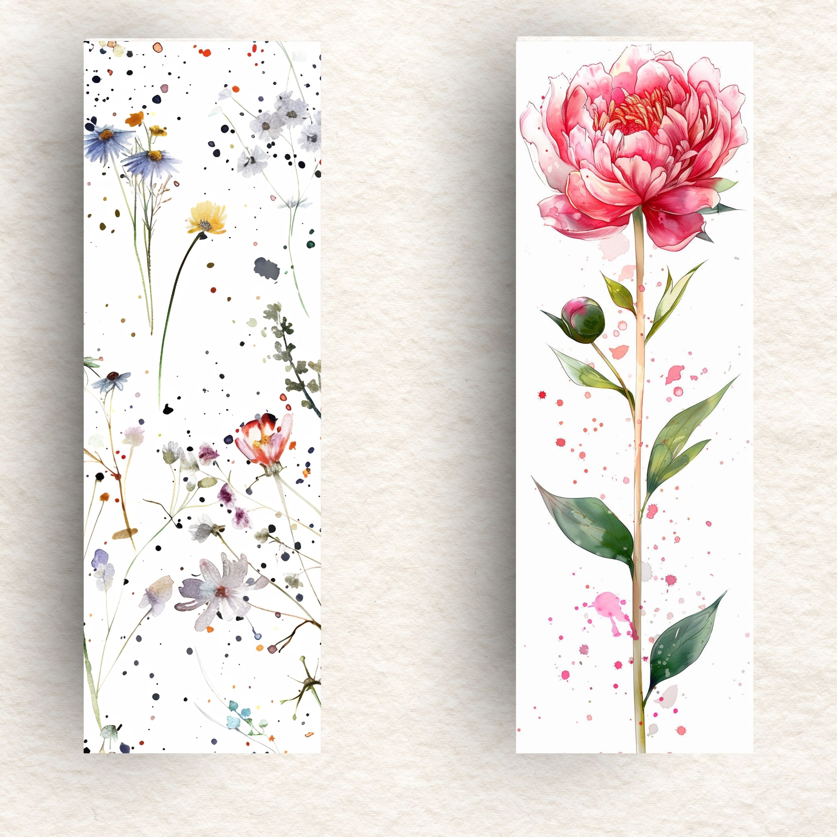 Elegant Peony Watercolor Bookmark, Flower Pretty Floral Art, Perfect Gift for Book Lovers, Laminated Bookmark