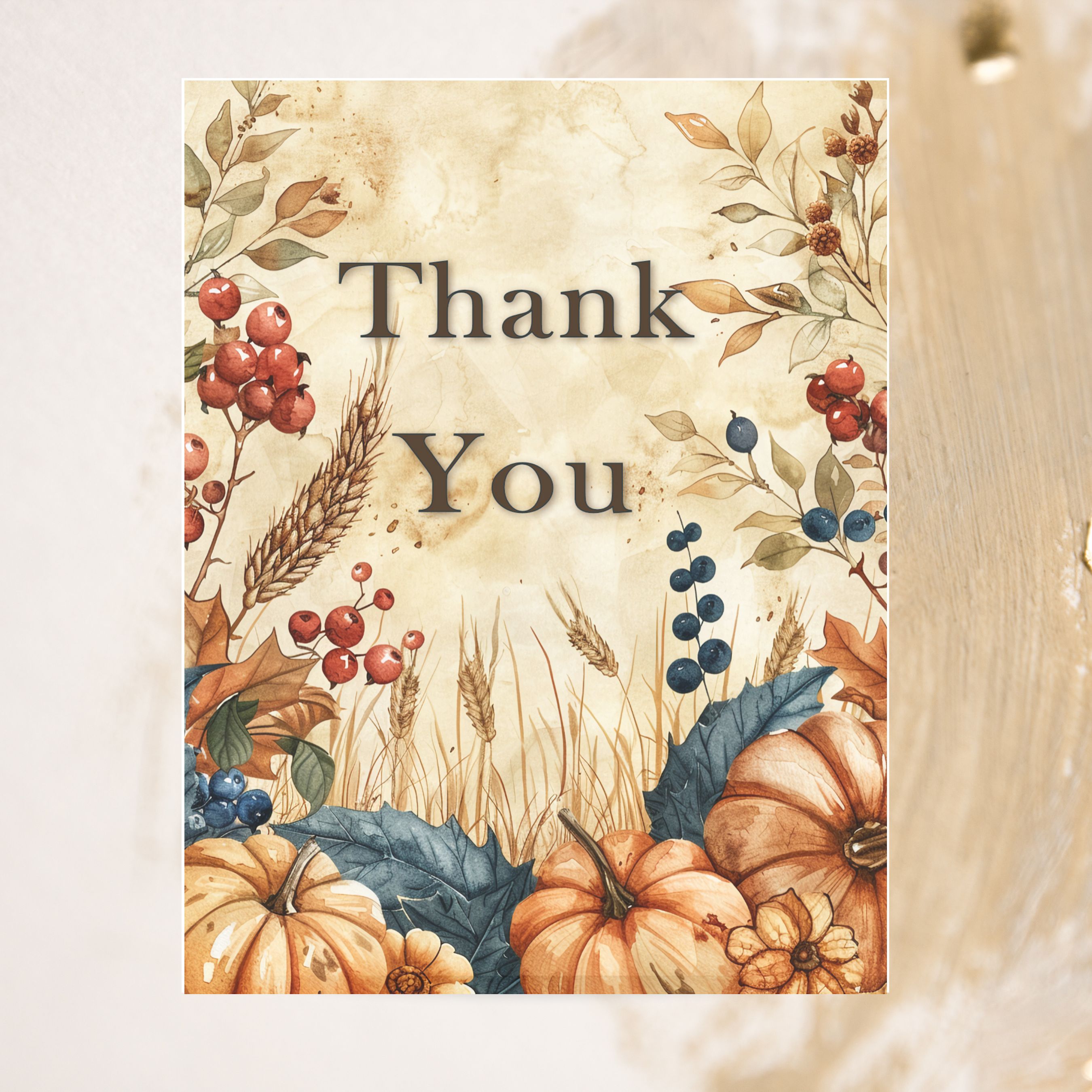 Harvest Thank You Card Set, Bold Text, Fall Autumnal Cards, 10 Pack or 20 Pack, Thanksgiving Greeting Cards, All Occasion, Handmade Cards