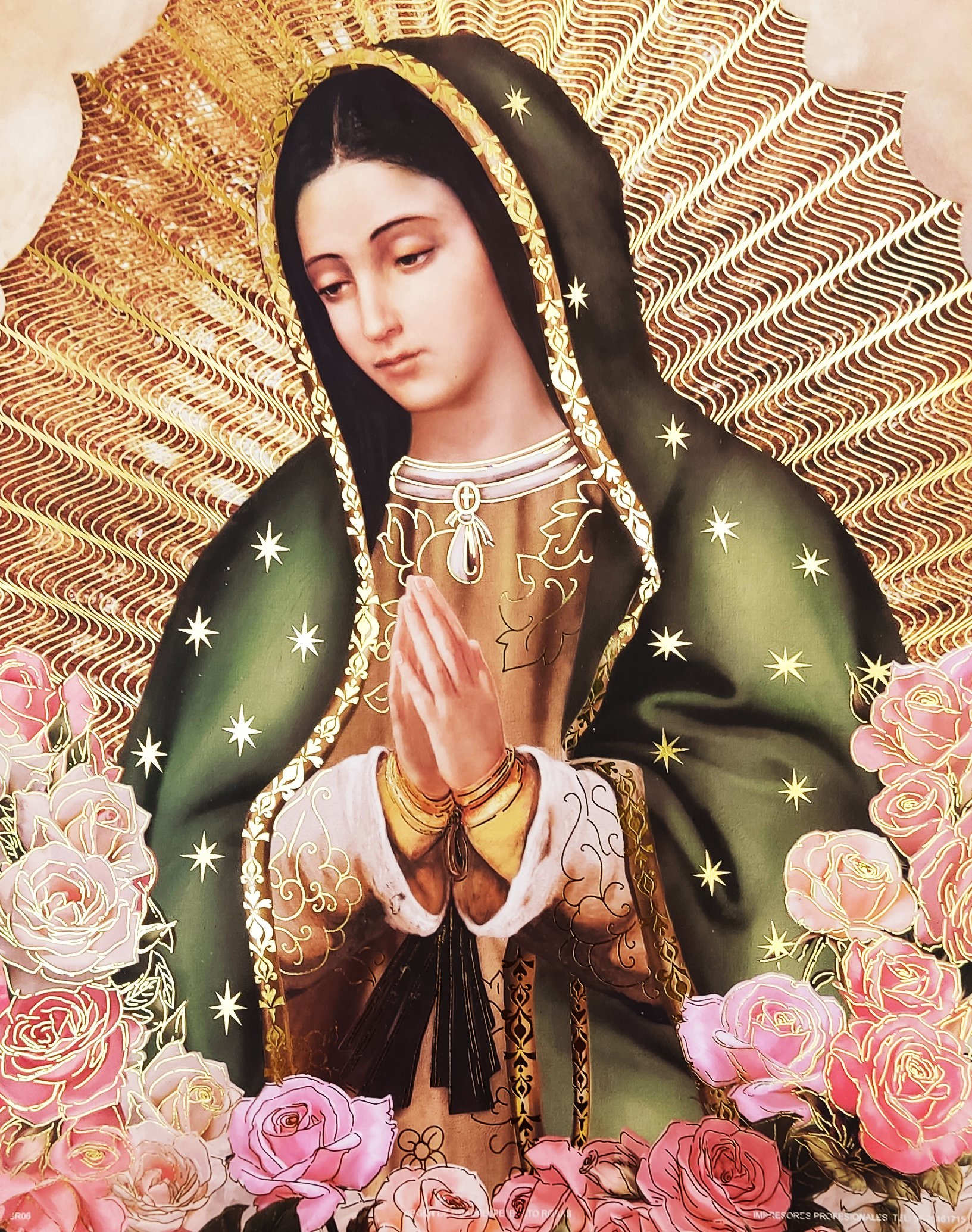 LITOGRAFÍA EN FILO DE ORO VIRGEN DE GUADALUPE
