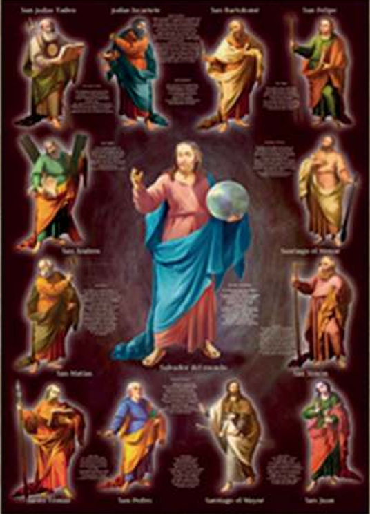 LITOGRAFÍA EN FILO DE ORO JESÚS Y LOS APÓSTOLES