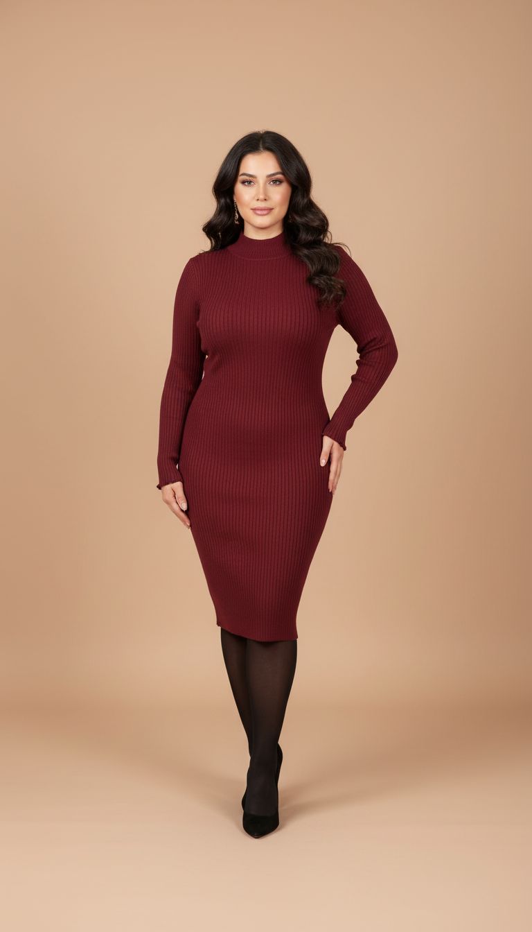2X Burgundy Bodycon Sweater Dress 
