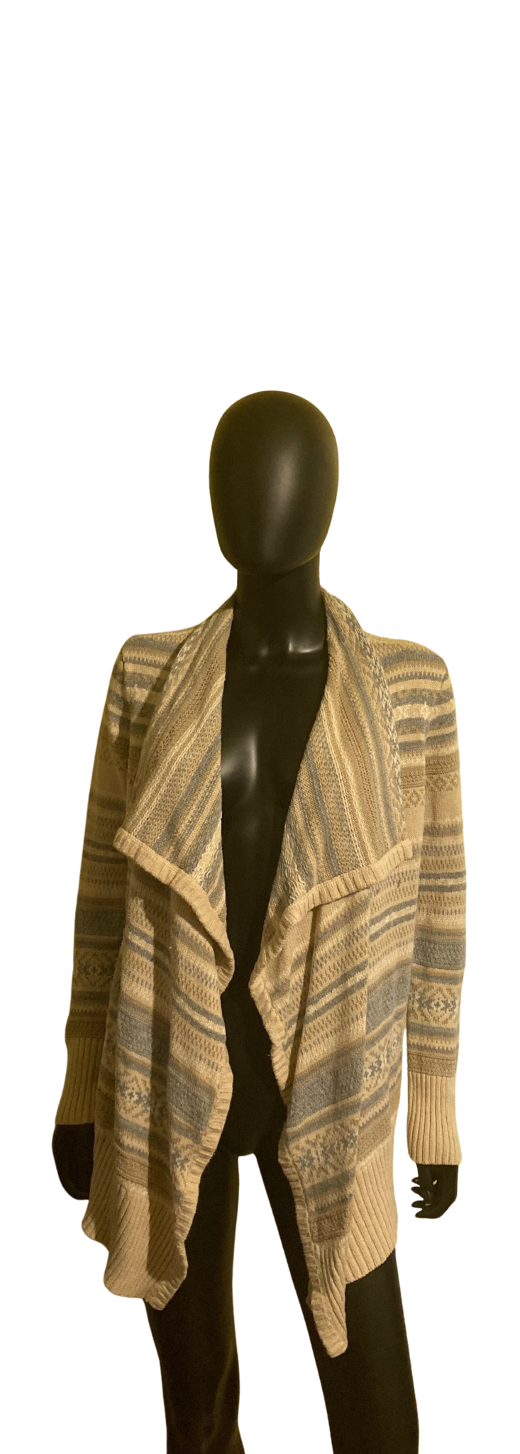 L Pattern Cream Shawl Sweater 