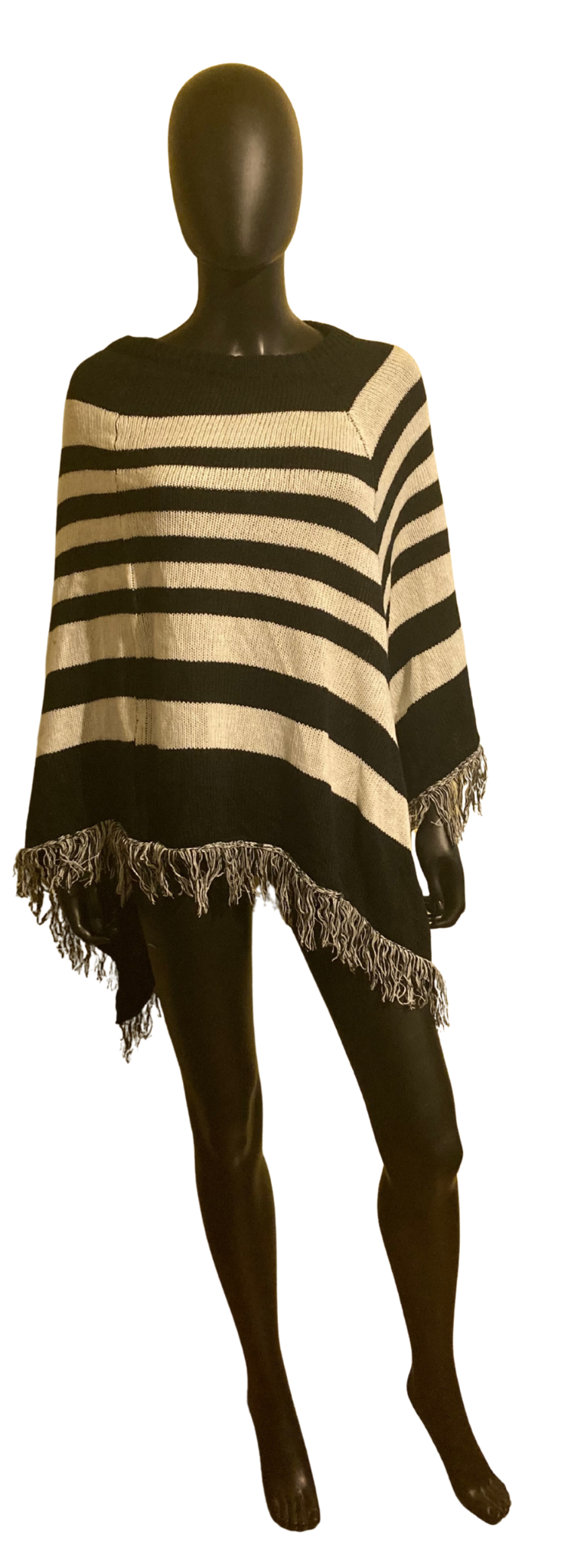 L/XL Black White Stripe Poncho