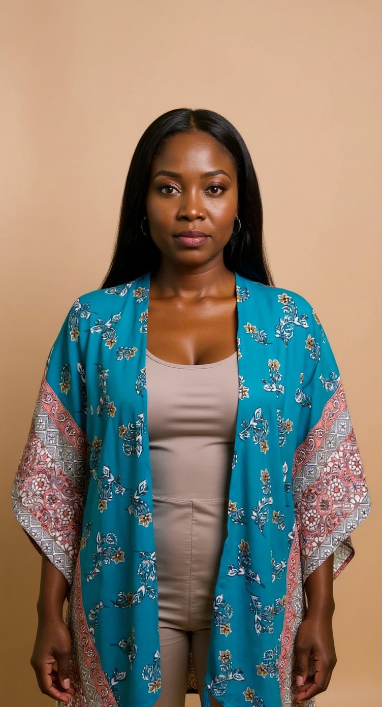 One Size Turquoise Print Shawl 