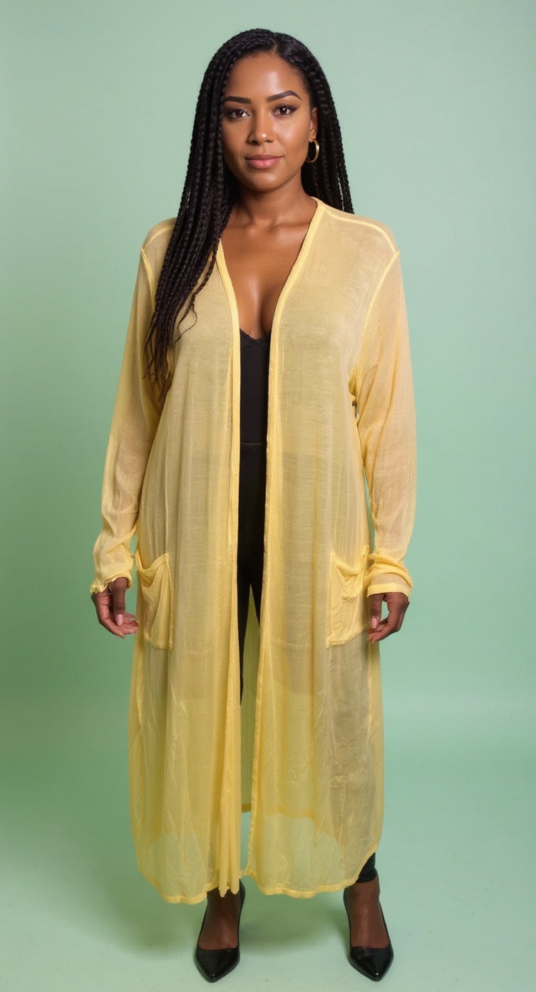 XL Long Yellow Open Shawl Sweater