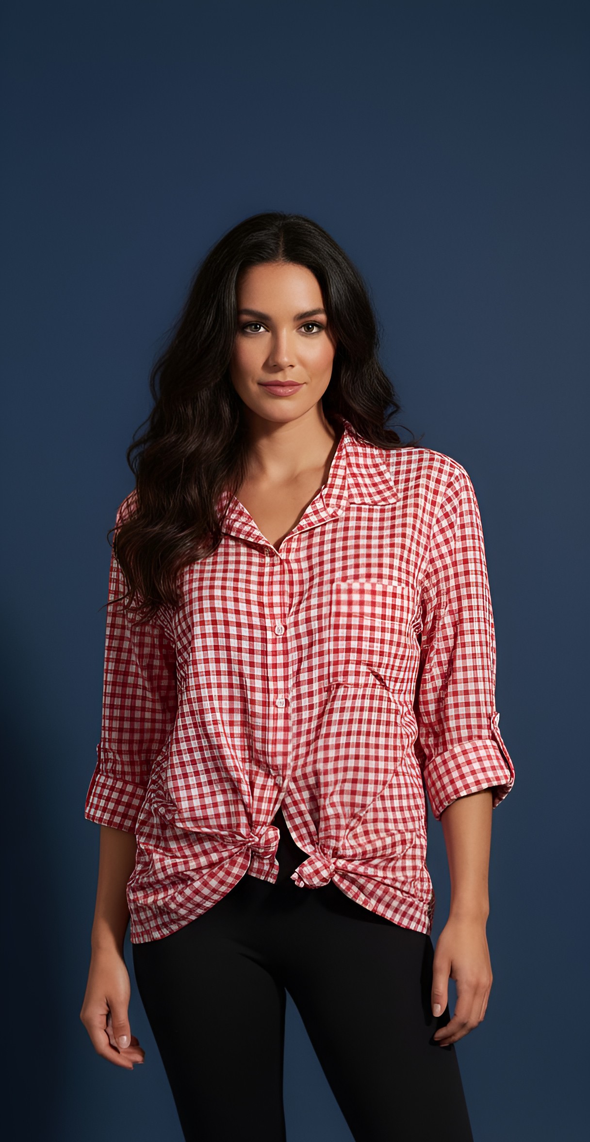 L Checkered Button Down Top 