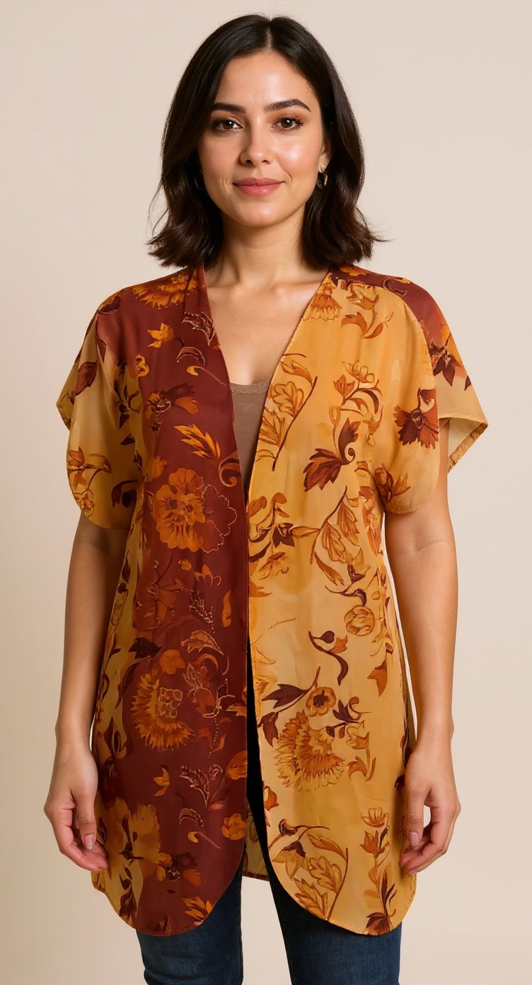 L Open Front Floral Blouse 