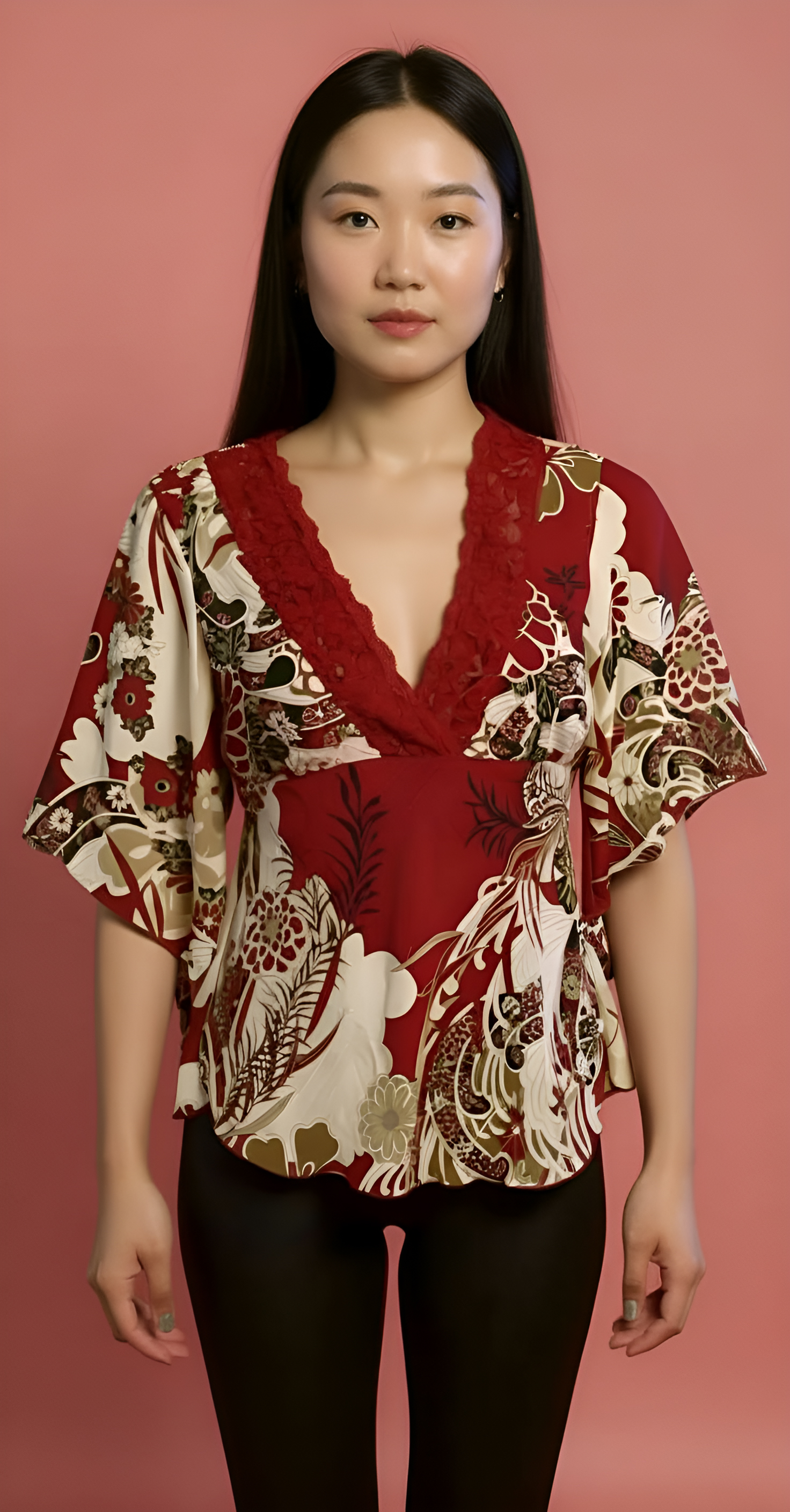 L Burgundy Floral Blouse 