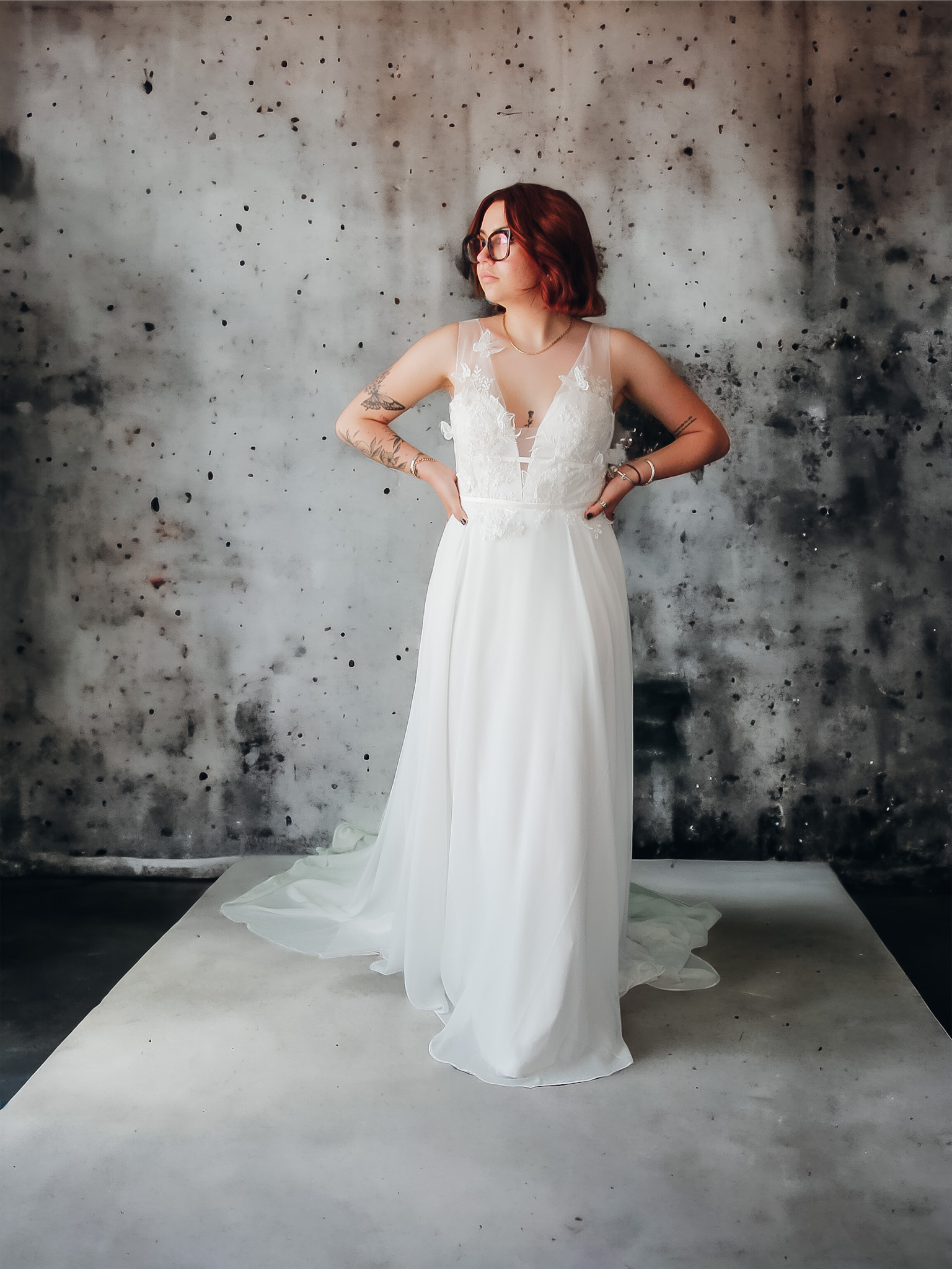 Robe de mariée bohème en mousseline et tulle Sky