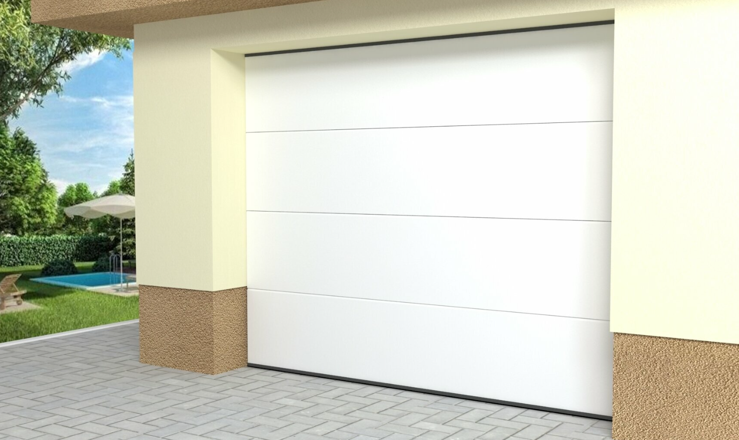 Typizovaná sekčná garážová brána biela