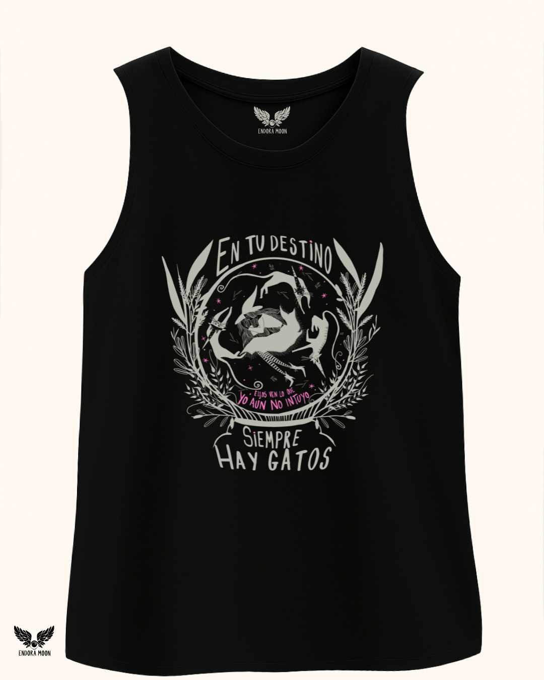 Camiseta Gatos destino  Negra sin mangas 