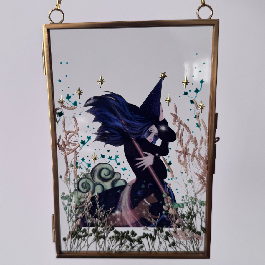 Ventana mágica bruja y gato