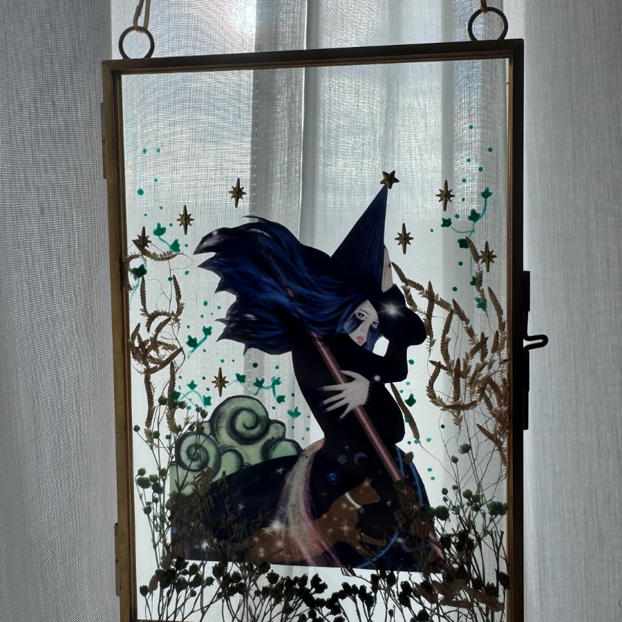 Ventana mágica bruja y gato