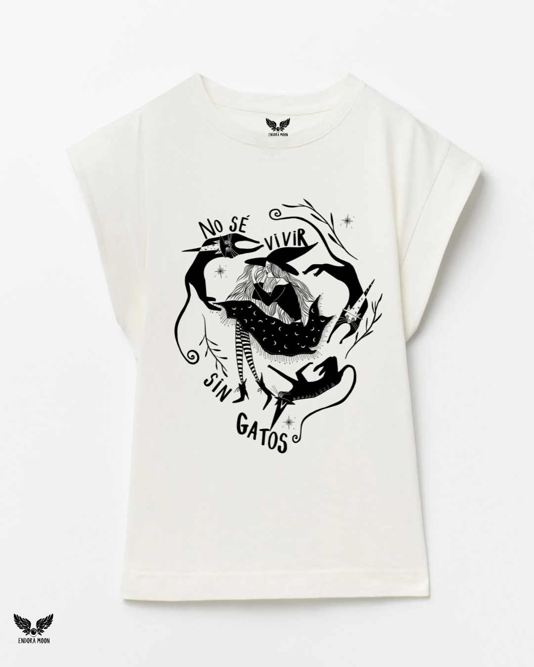 Camiseta aquelarre, manga sisa, cuello caja