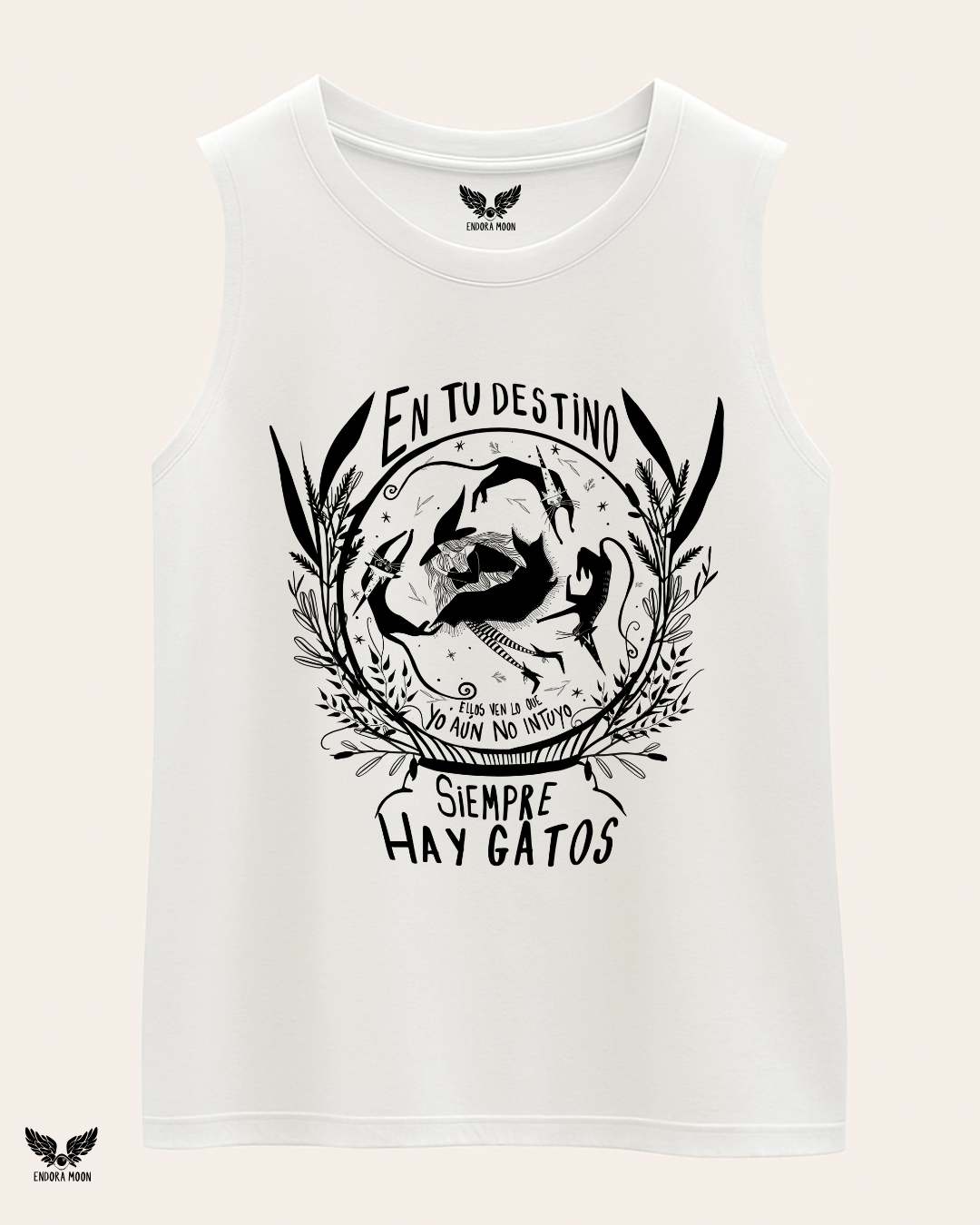 Camiseta Gatos destino  blanca  sin mangas 