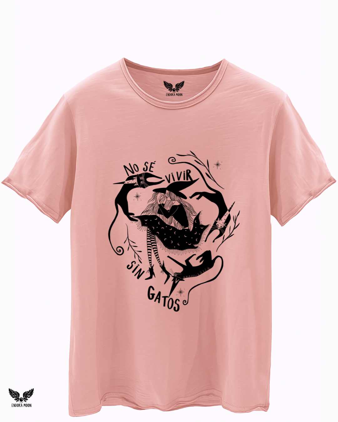 Camiseta No sé vivir sin gatos rosa