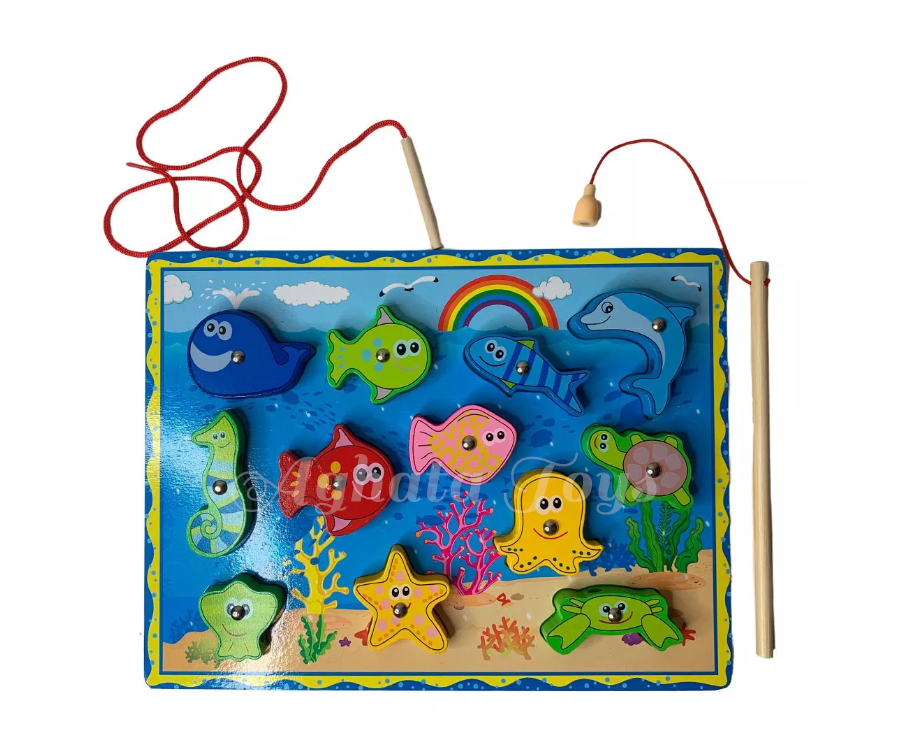 Brinquedo 3 em 1 Pescaria divertida alinhavo quebra cabeça3D madeira com imã pedagógico Montessori
