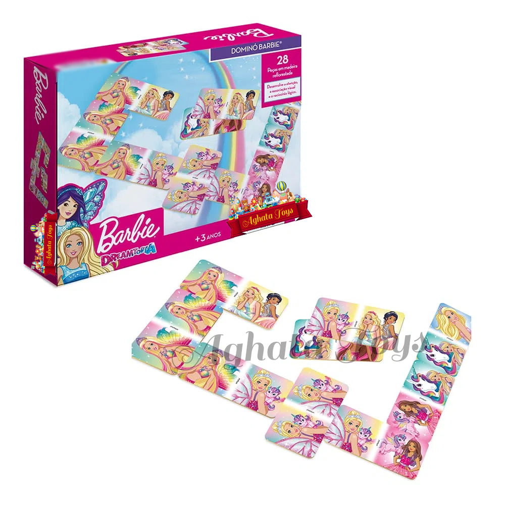 Dominó Barbie 28 Peças Educativo Raciocino