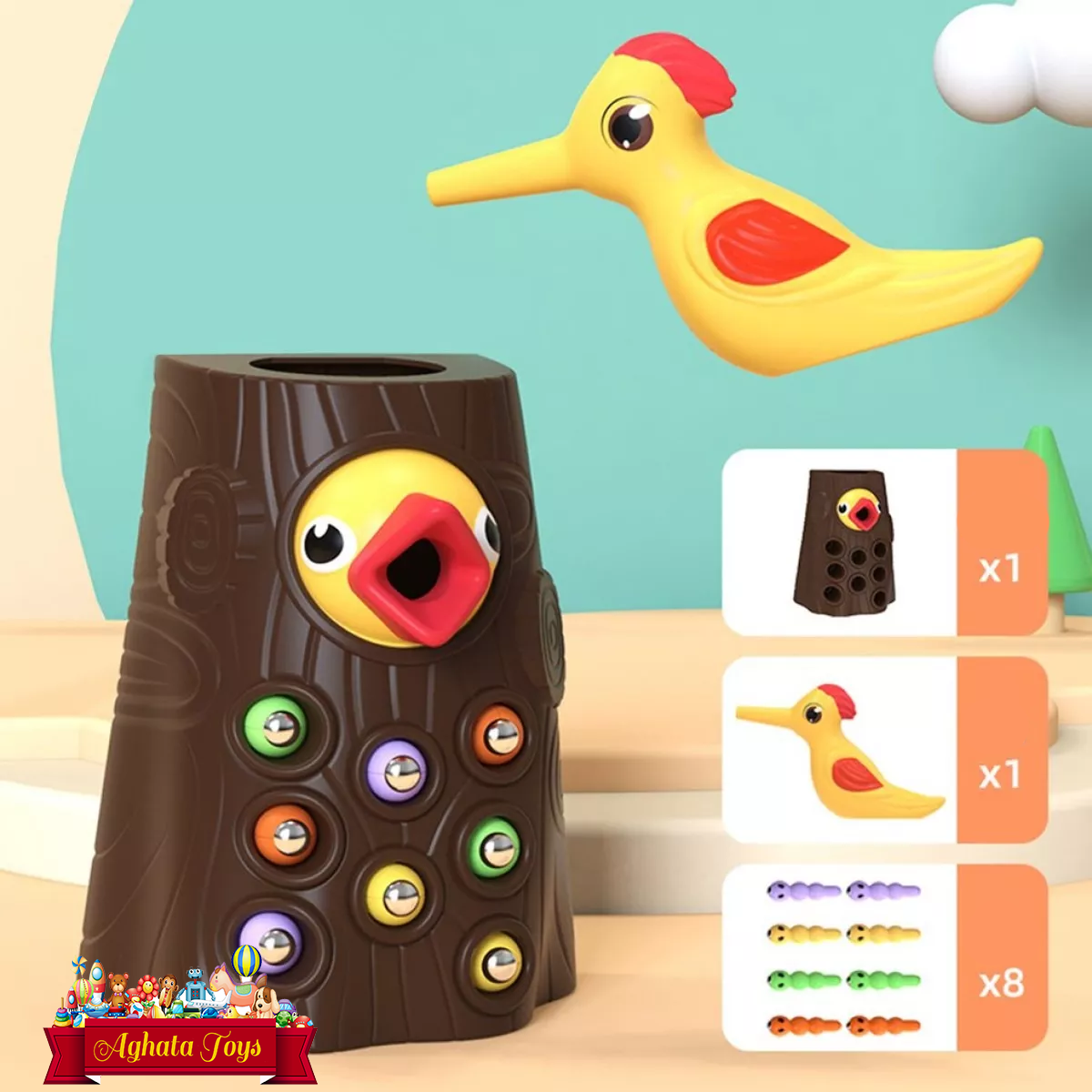 Brinquedo Pica Pau Magnético Pega Minhocas Montessori