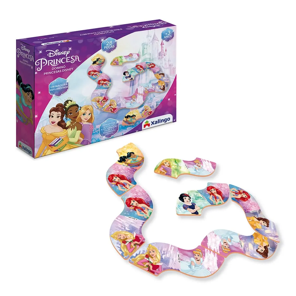 Dominó Disney Princesas 28 Peças Madeira Educativo