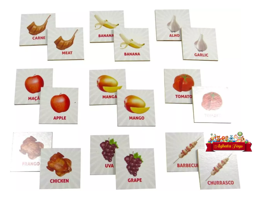 Jogo Da Memória Bilíngue Memo Food Em Madeira Educativo Inglês Português