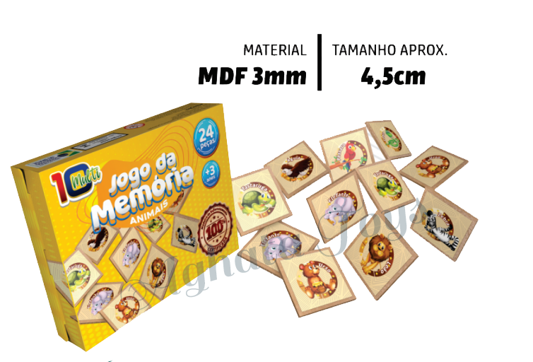 Jogo Da Memoria De Madeira Mdf Animais Com 24 Peças educativo