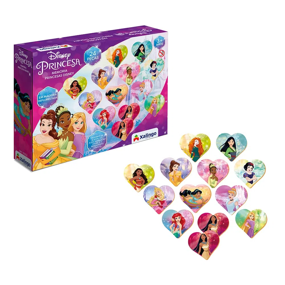Jogo Da Memória Princesas Disney 24 Peças Infantil Madeira