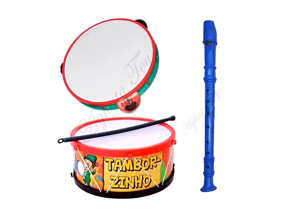 Kit bandinha Tamborzinho Pandeiro Flauta