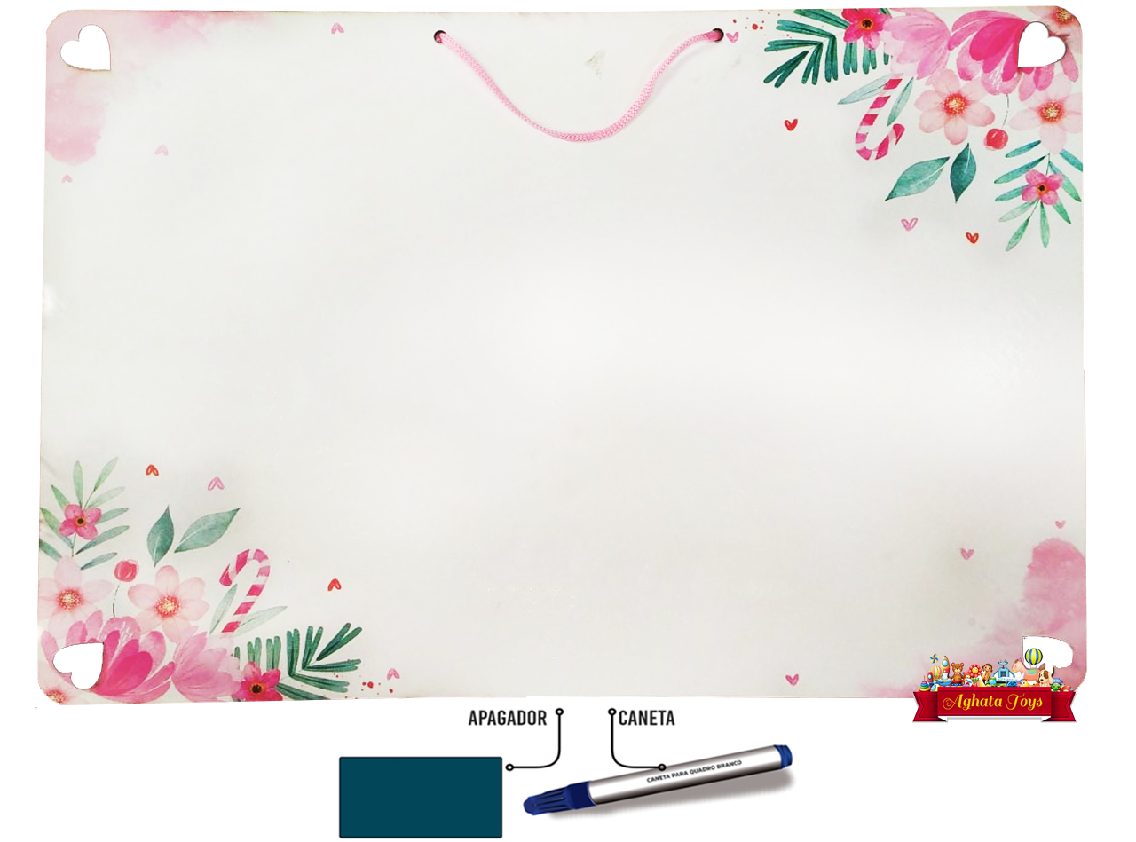 Lousa apagável recados floral 43cmX29cm