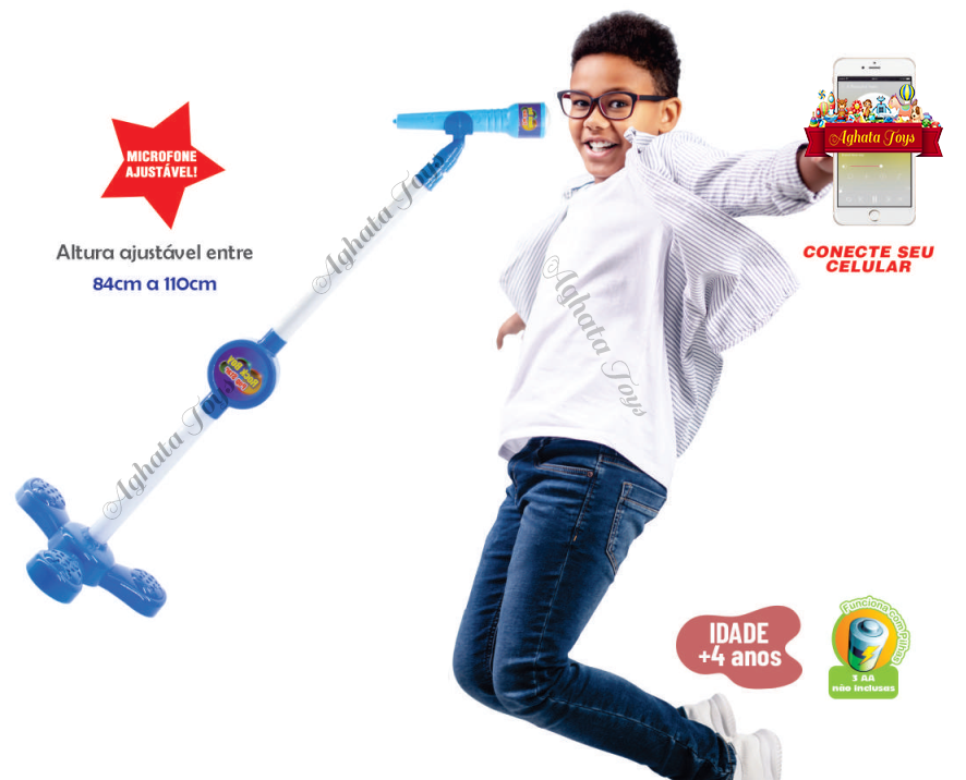 Microfone Infantil C/ Pedestal Com Som E Luz Conecta Celular