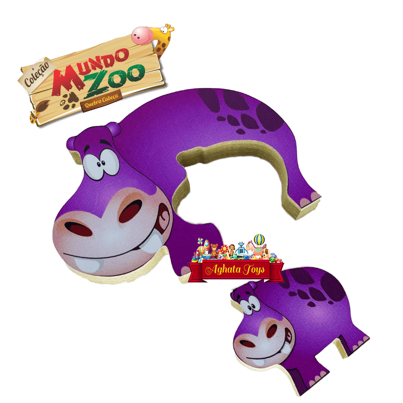 Quebra Cabeça Coleção Zoo Filhotes Mdf Hipopótamo Família