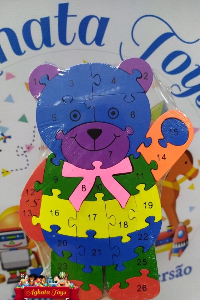 Quebra cabeça madeira alfanumérico urso