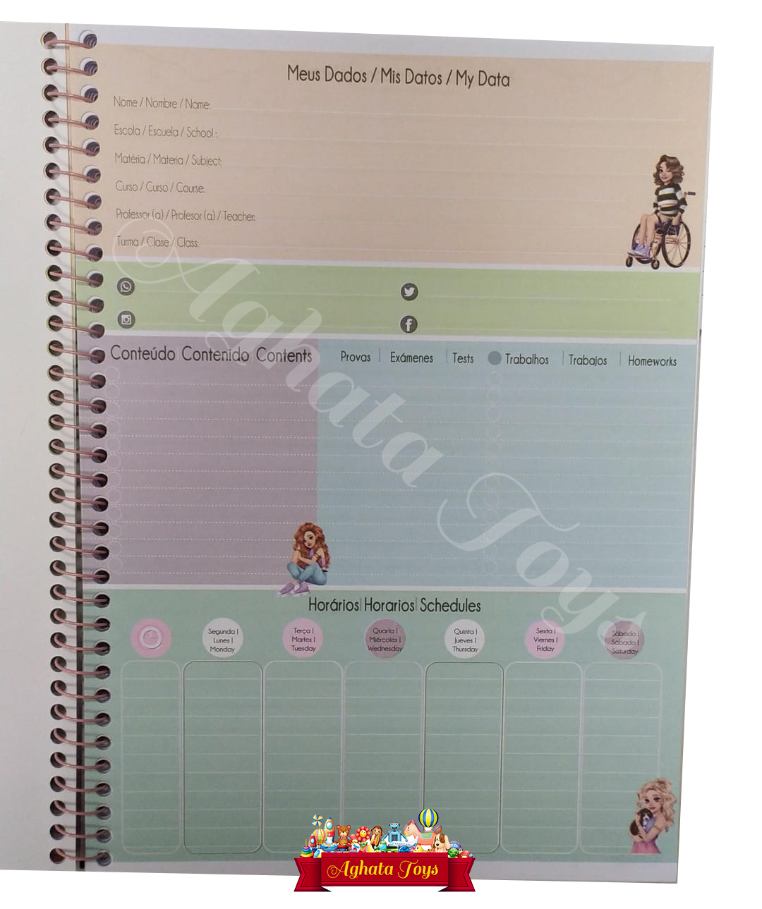 Caderno universitário Girl Power 80 Folhas Espiral