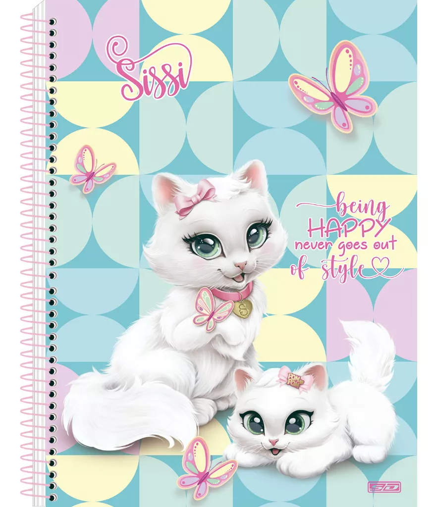 Caderno universitário Gatinha Sisi 80 Folhas Espiral