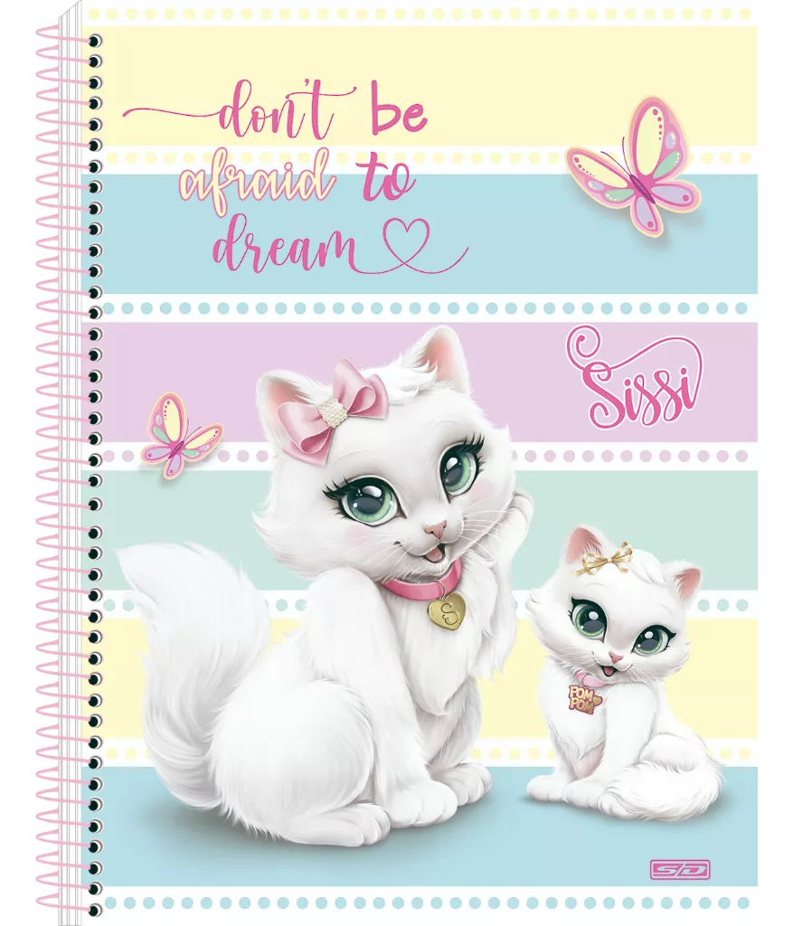 Caderno universitário Gatinha Sisi 80 Folhas Espiral