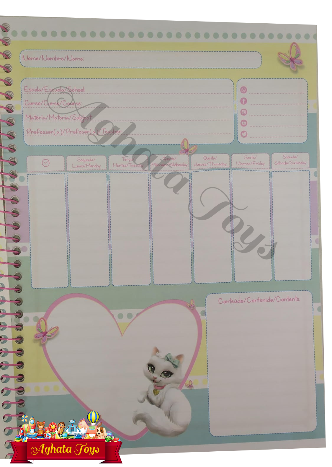Caderno universitário Gatinha Sisi 80 Folhas Espiral