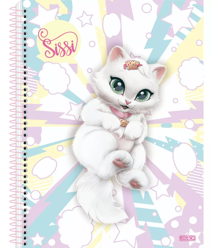 Caderno universitário Gatinha Sisi 80 Folhas Espiral