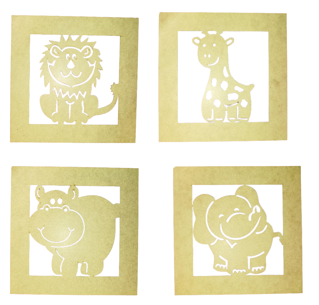 Kit 4 Placas Decorativas Infantil Animais Mdf Cru